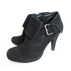 Shoe Boots/ 4" heel Black Buckle Velvety Fabric Womens Size 9